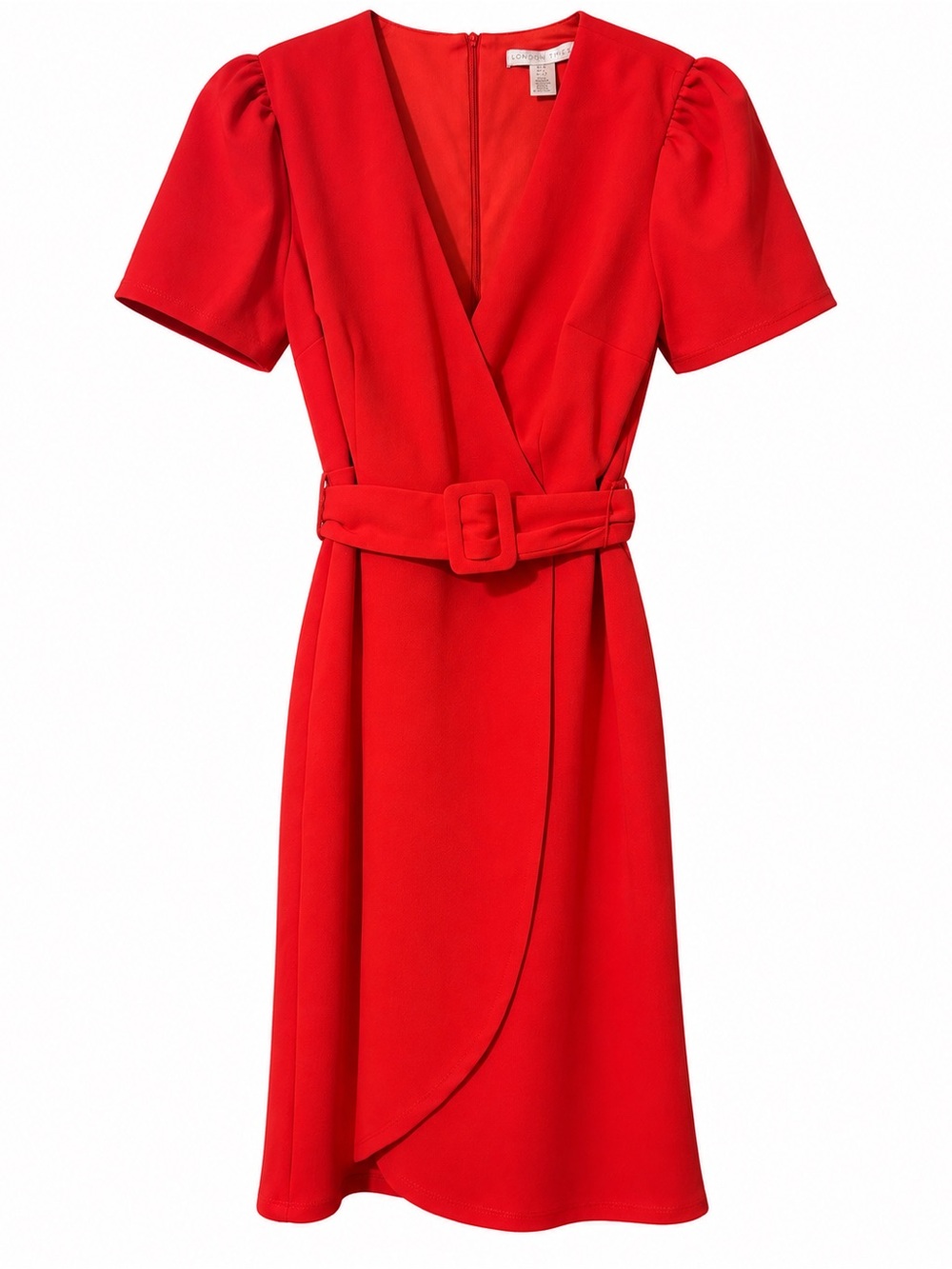 London Times Red Wrap-Front Midi Dress with Belt